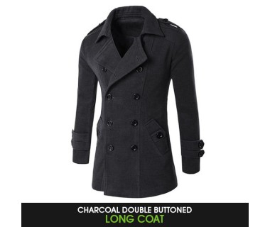 Charcoal Double Buttoned Long Coat